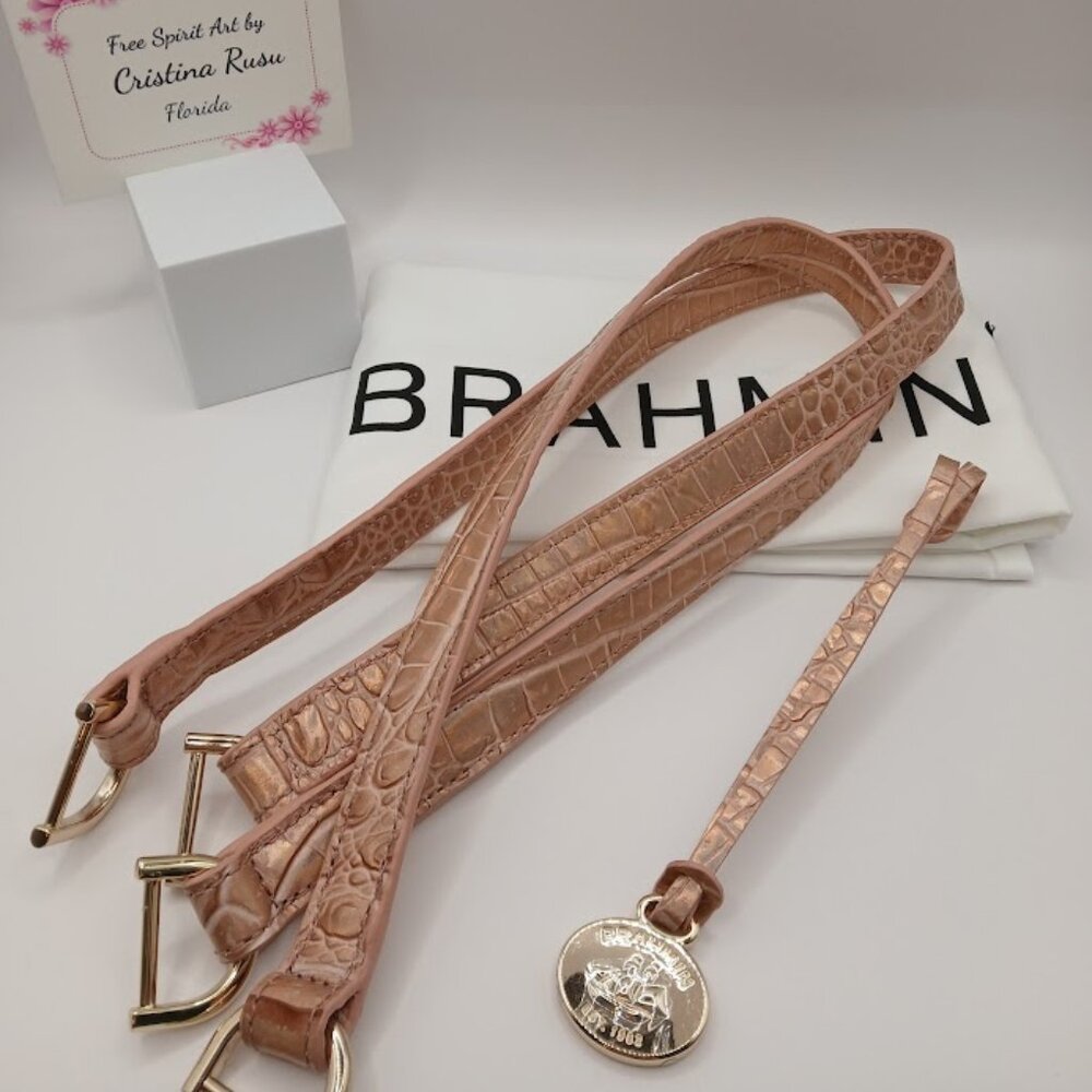 Brahmin replacement straps, dust bag, hang fob tag NEW Rose Gold Color